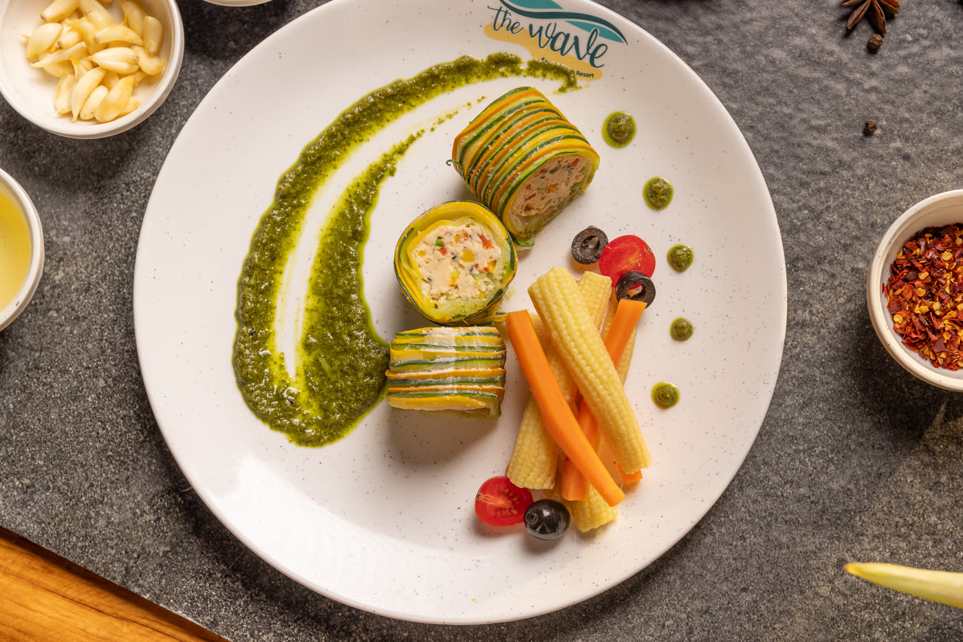 A colourful plated dish served at The Wave Goa